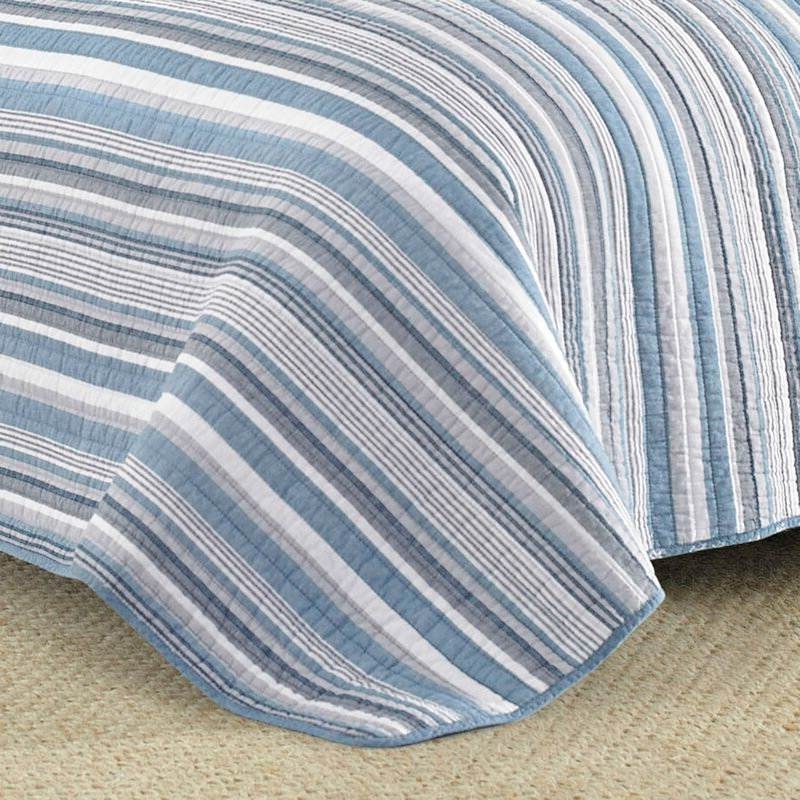 FaFurn 3-Piece King Size Reversible Quilt Set - Blue/White/Gray, Cotton