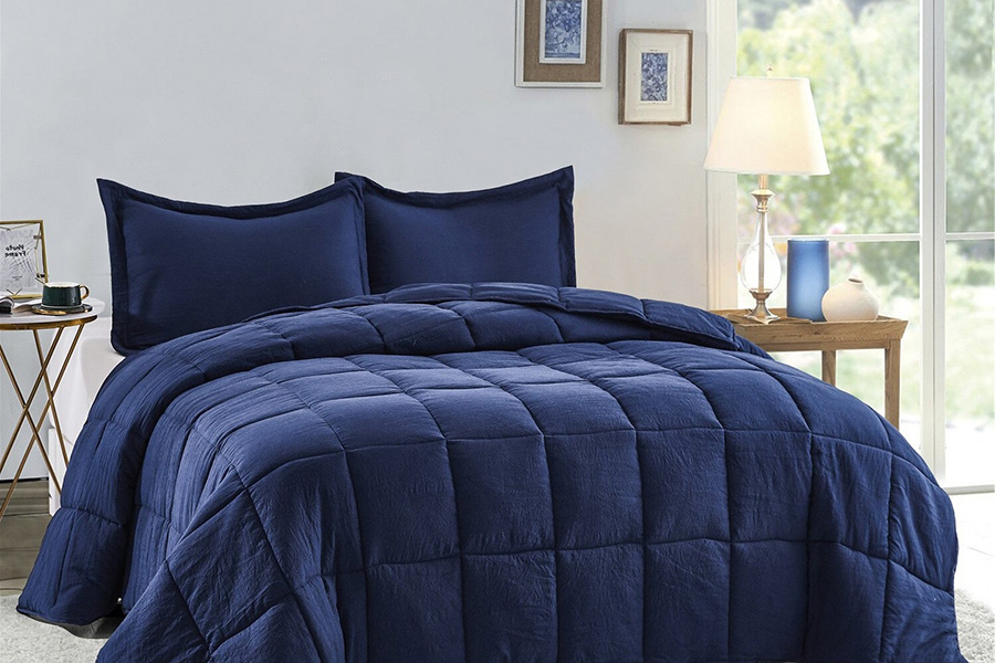 FaFurn 3 Piece Microfiber Reversible Comforter Set - Navy, Queen Size