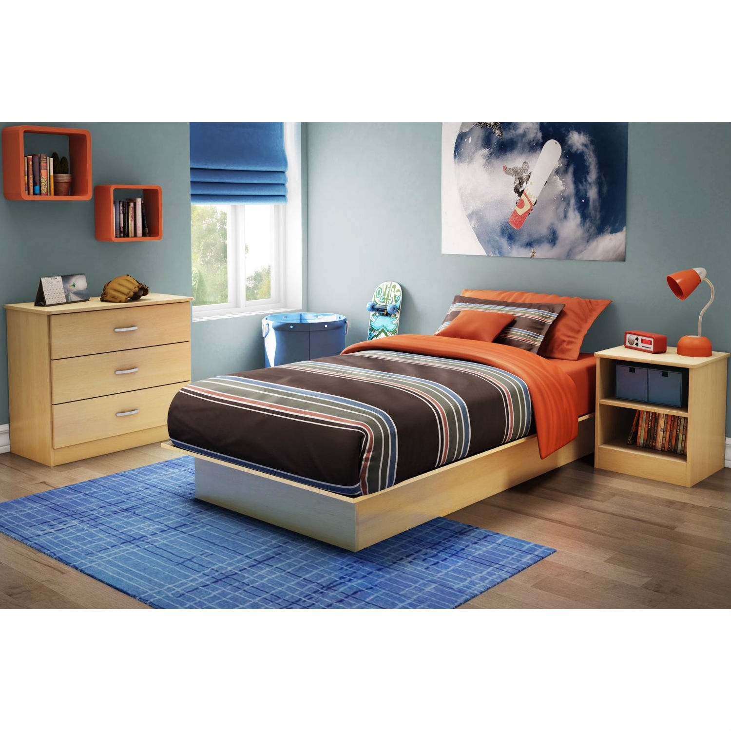 FaFurn - Twin Size Platform Bed Frame in Maple, Wood