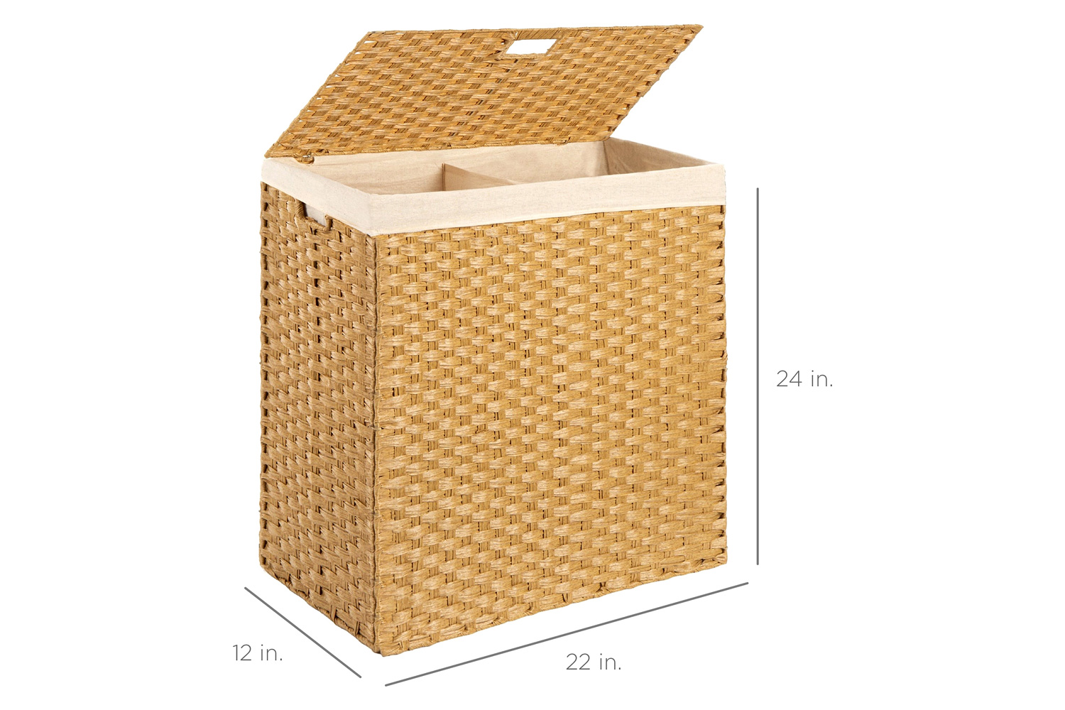 FaFurn Folding 2-Bin Pe Wicker Linen Liner Laundry Hamper with Handles - Natural