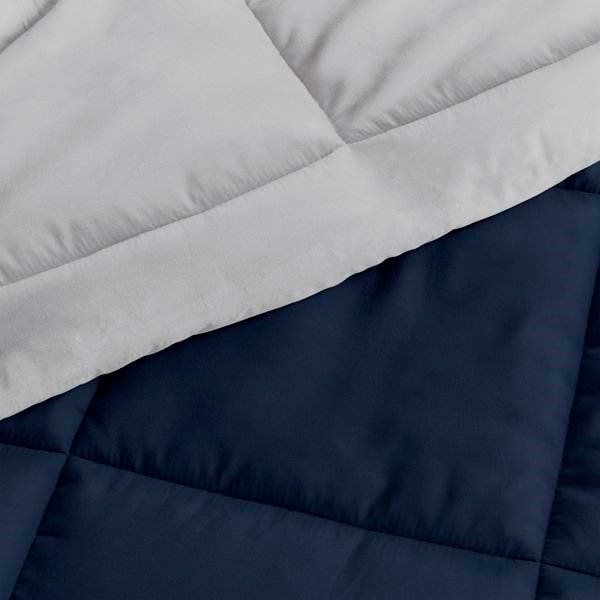 FaFurn Full/Queen Size 3-Piece Reversible Comforter Set - Navy Blue/Gray, Microfiber