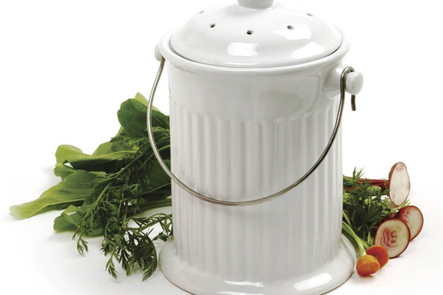 FaFurn - White Ceramic Compost Keeper/Bin with Odor Preventing Charcoal Filter