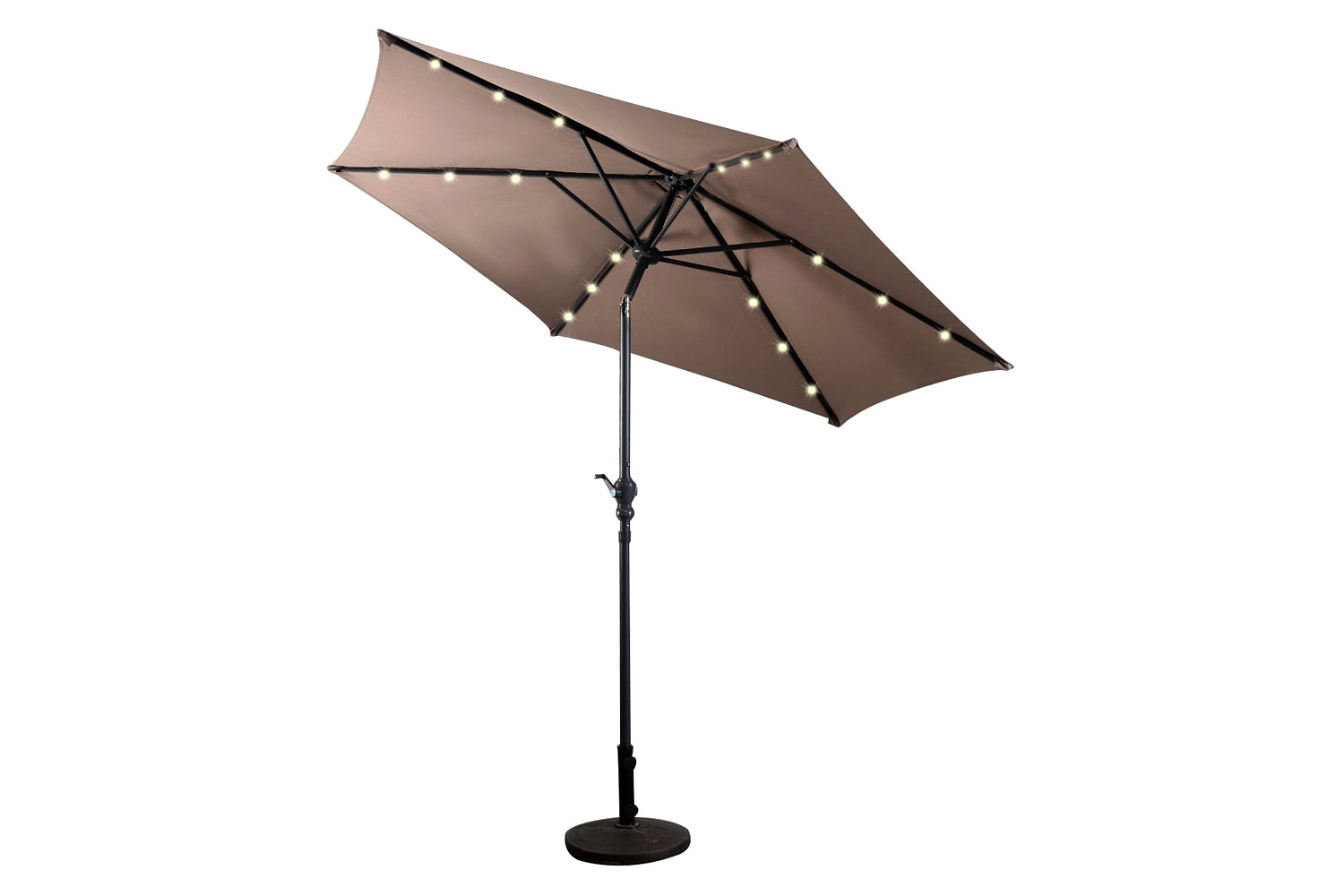 FaFurn - Tan 9-Ft Patio Umbrella with Steel Pole Crank Tilt and Solar Led Lights