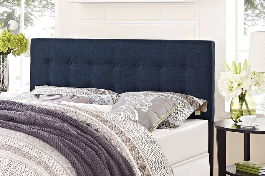 FaFurn - Full Size Navy Fabric Modern Upholstered Headboard