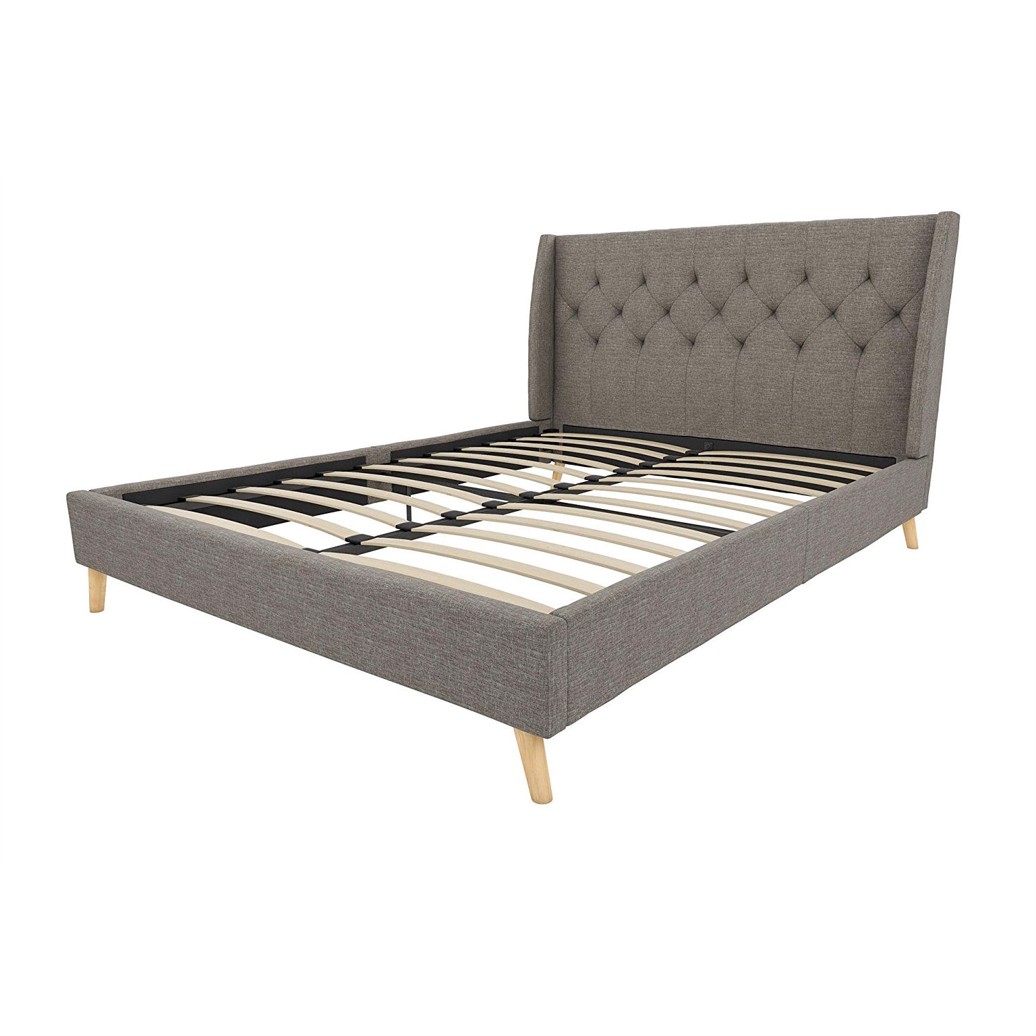 FaFurn - Platform Bed Frame (graylinenwingbackplbed1234)