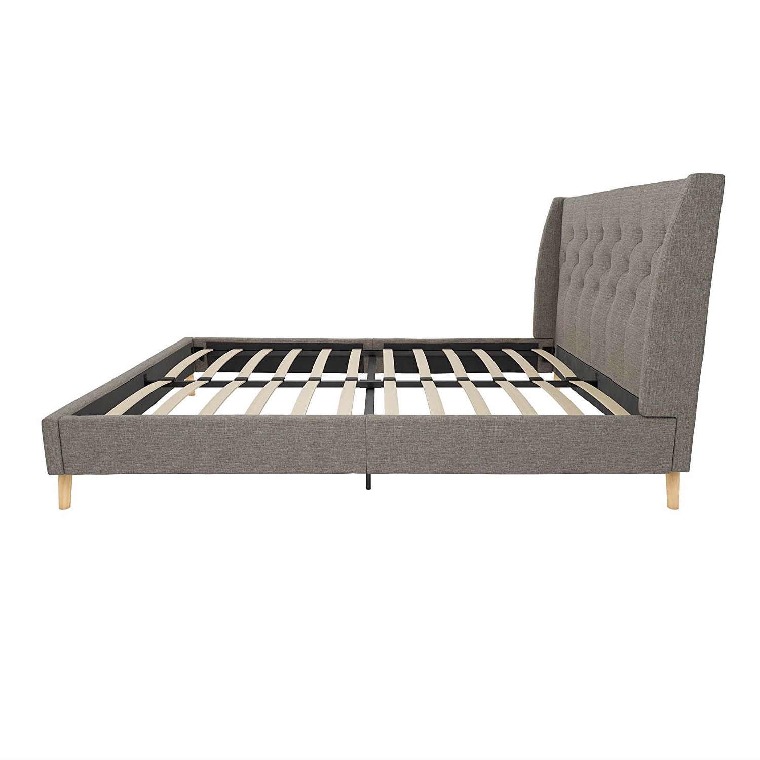 FaFurn Full Size Platform Bed Frame with Wingback Headboard - Gray