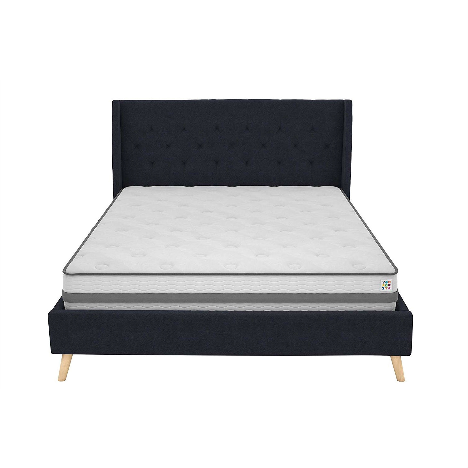 FaFurn Queen Size Platform Bed Frame with Wingback Headboard - Navy Blue