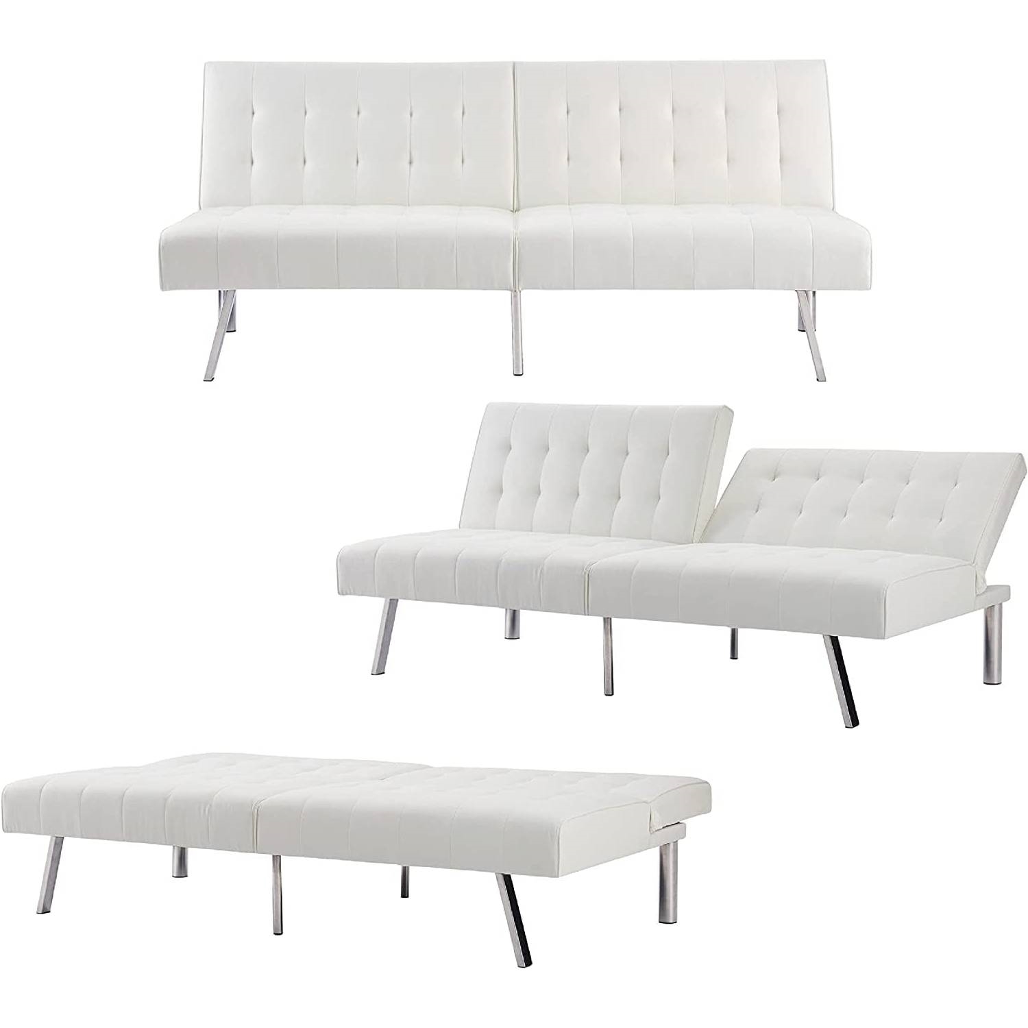 FaFurn - Modern Sofa-Bed in White, Faux Leather