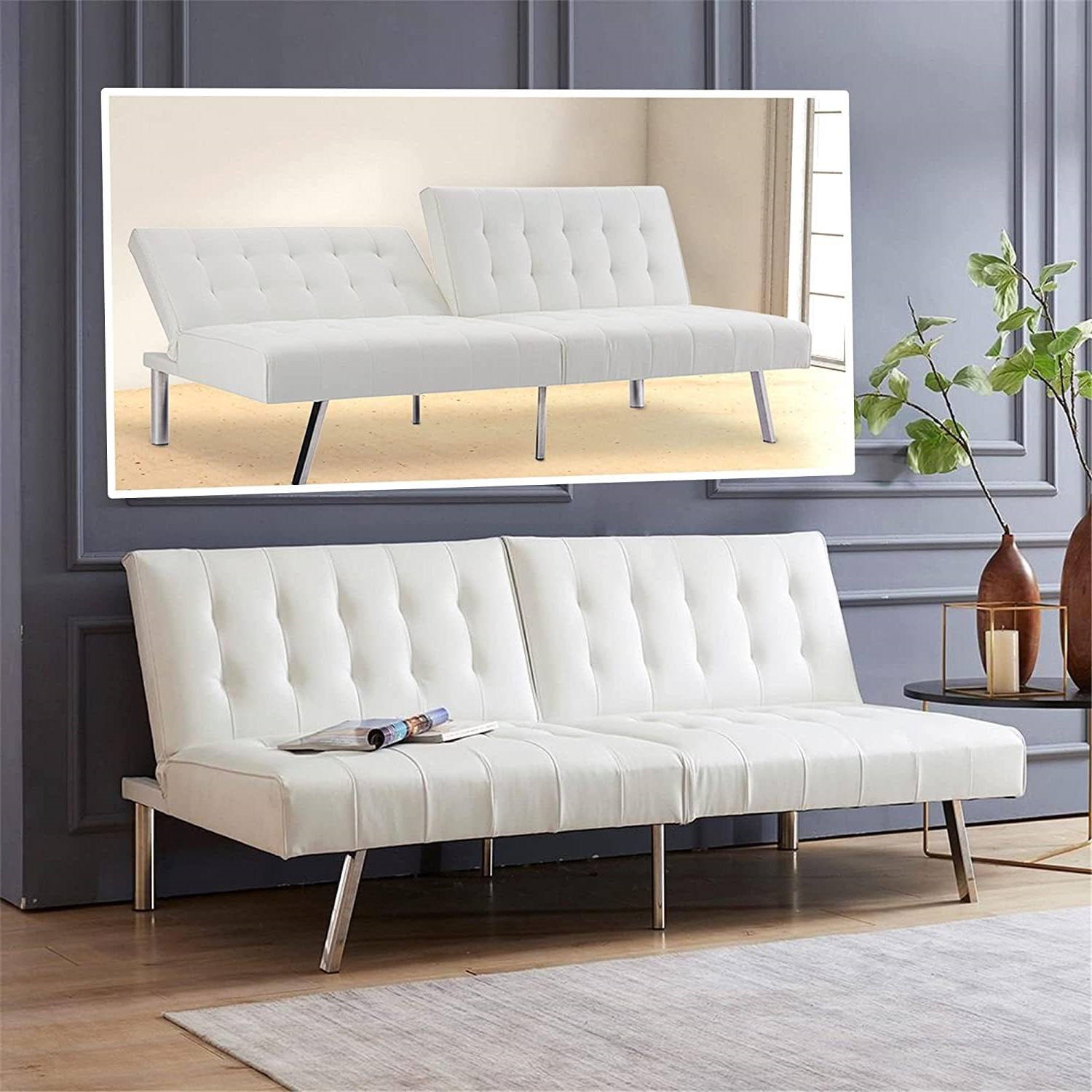 FaFurn - Modern Sofa-Bed in White, Faux Leather