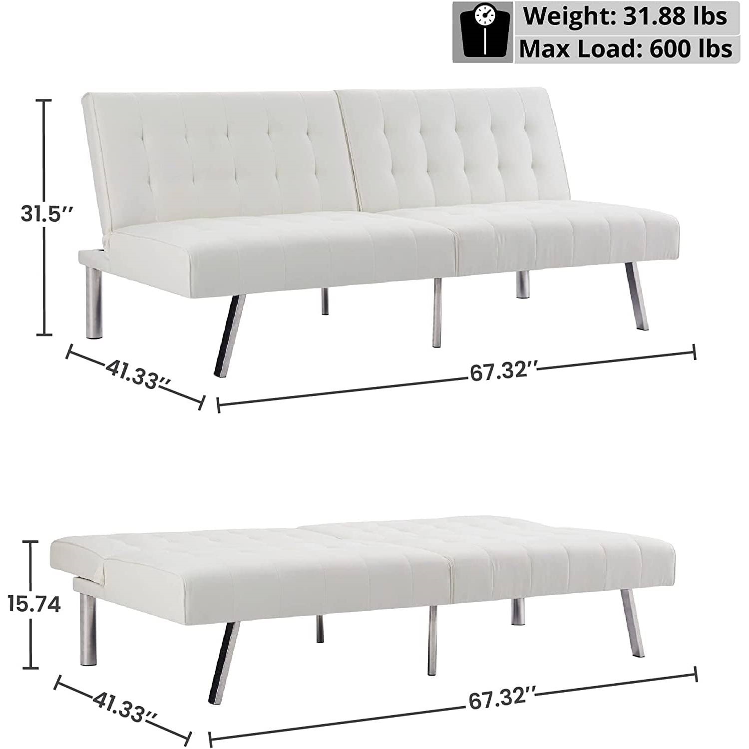 FaFurn - Modern Sofa-Bed in White, Faux Leather