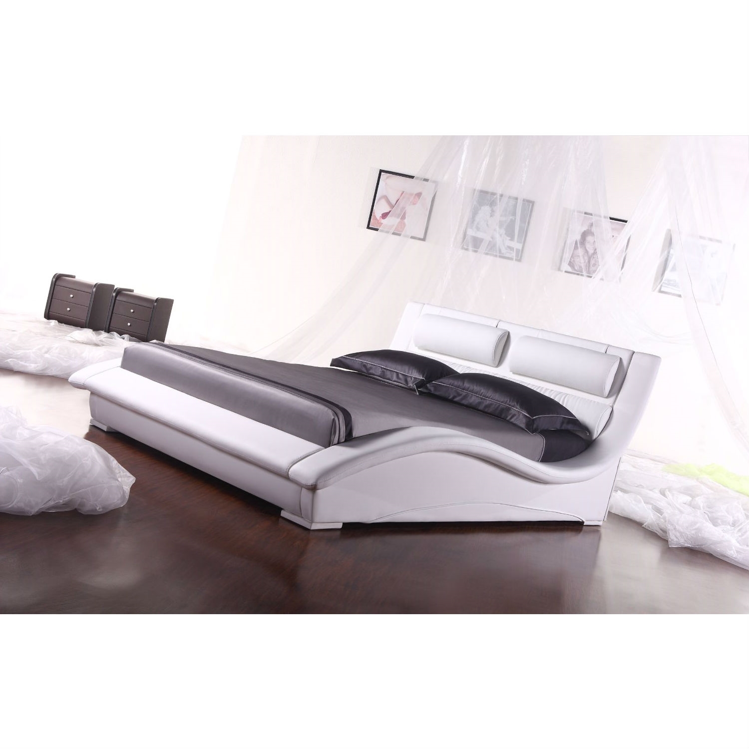 FaFurn - Modern King Size Platform Bed with Headboard in White