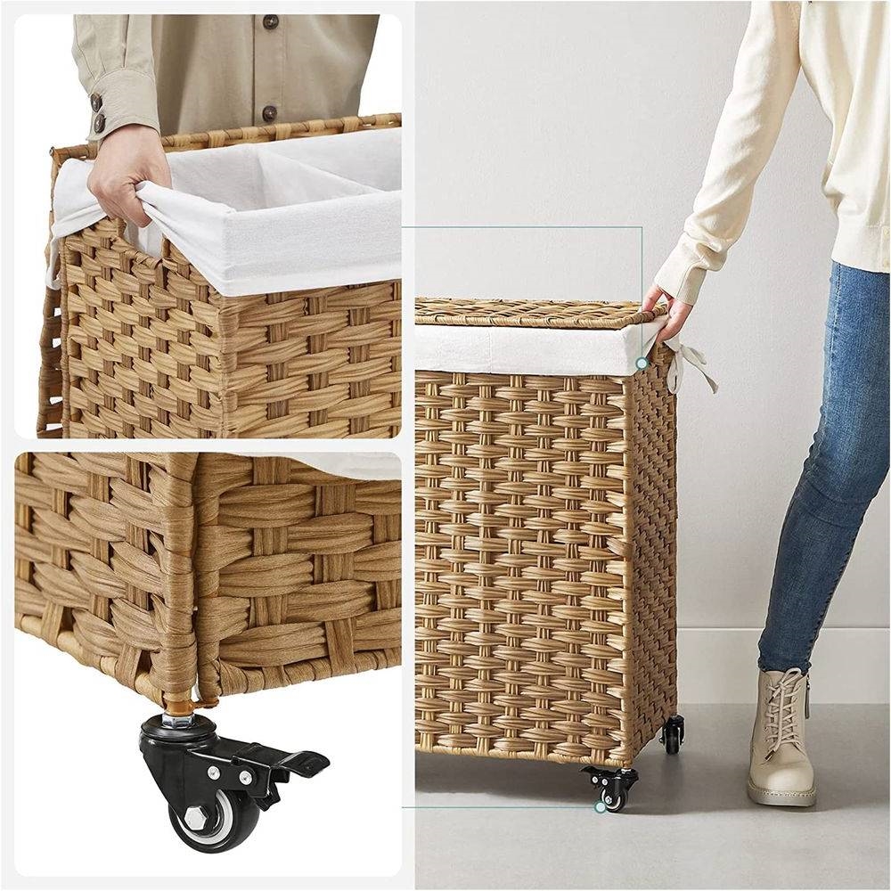 FaFurn Laundry Hamper Basket with Cotton Liner on Wheels - Tan