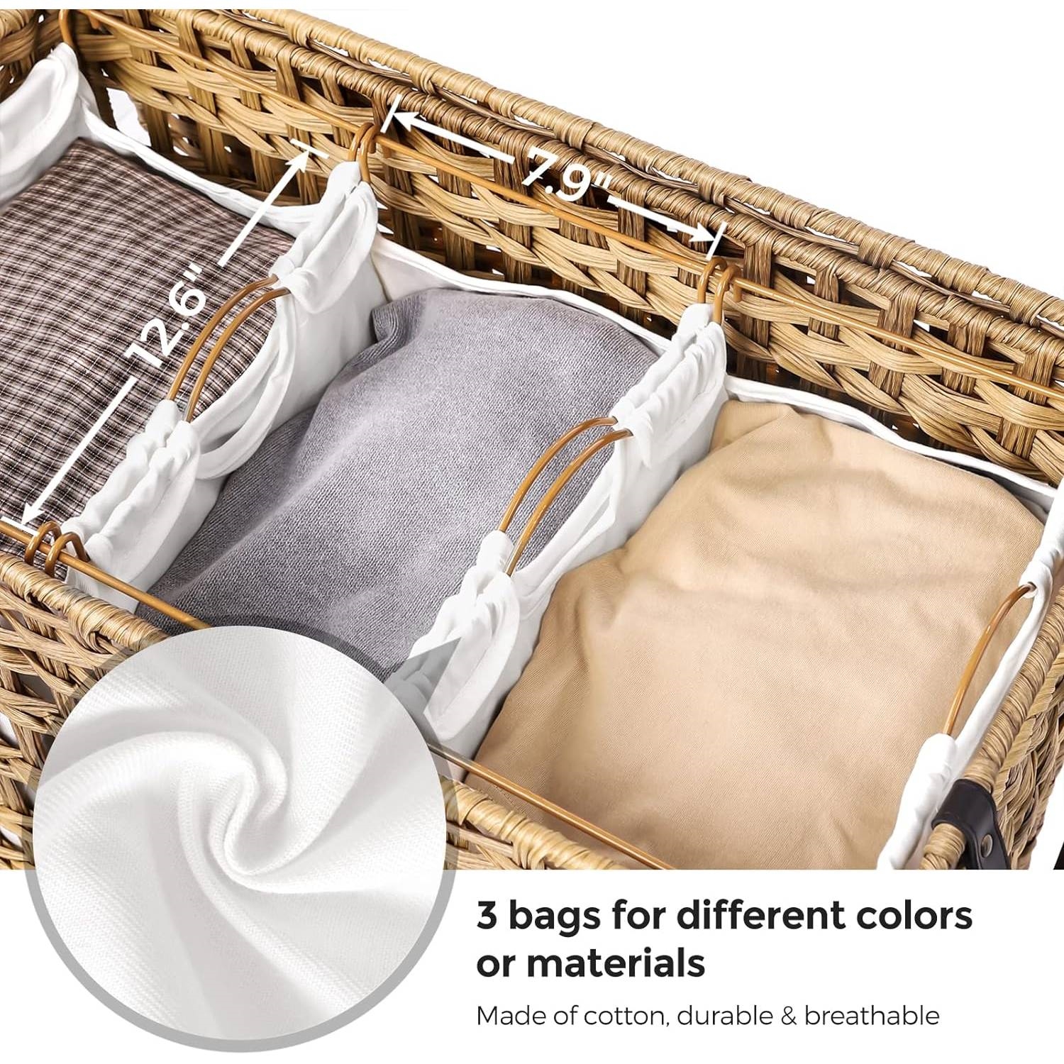 FaFurn Laundry Hamper Basket with Removable Cotton Bags - Tan