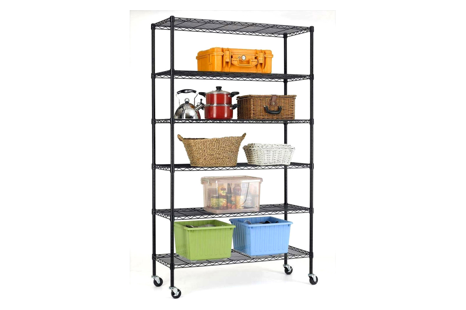 FaFurn - Heavy Duty 6-Shelf Metal Storage Rack Shelving Unit with Casters