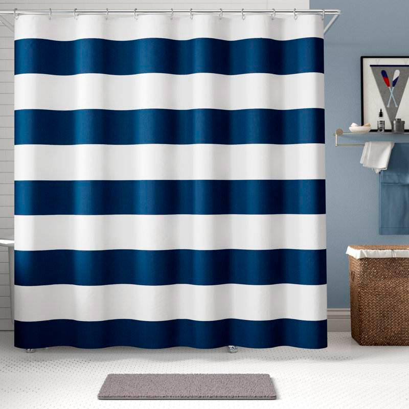 FaFurn Striped Shower Curtain - Navy Blue/White, Polyester