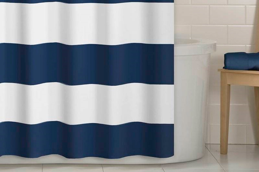 FaFurn Striped Shower Curtain - Navy Blue/White, Polyester