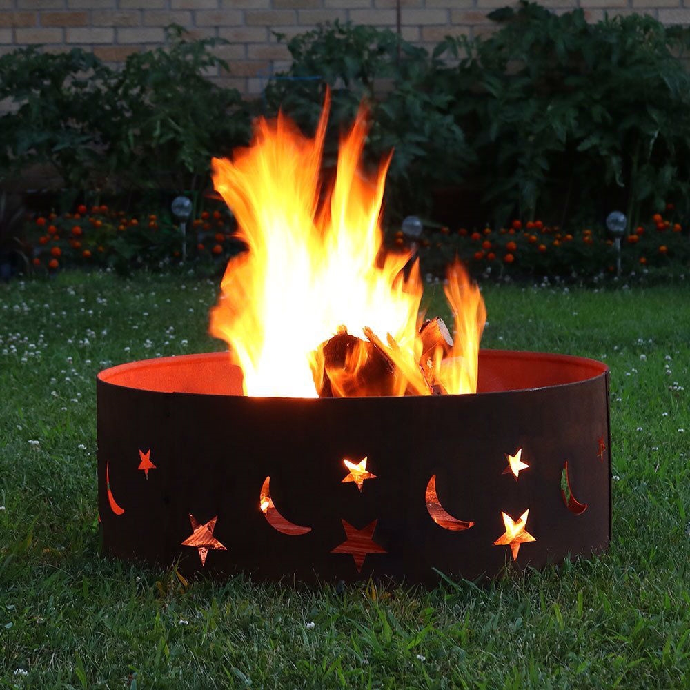 FaFurn Round Fire Pit with Rust-like Finish - Steel