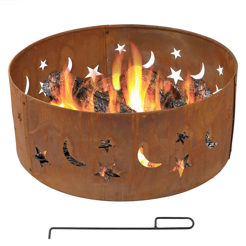 FaFurn Round Fire Pit with Rust-like Finish - Steel