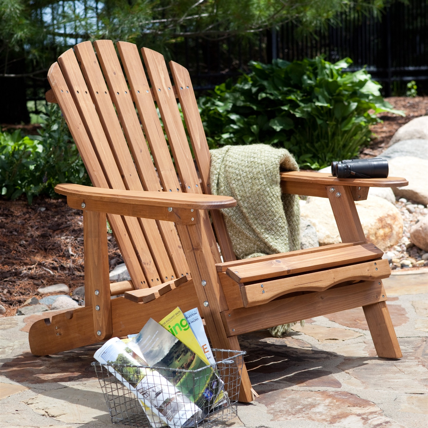 FaFurn - Adirondack Chair with Pull-Out Ottoman in Natural, Wood