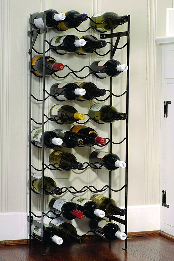 FaFurn - Black Metal 40-Bottle Wine Rack with Wall Anchors