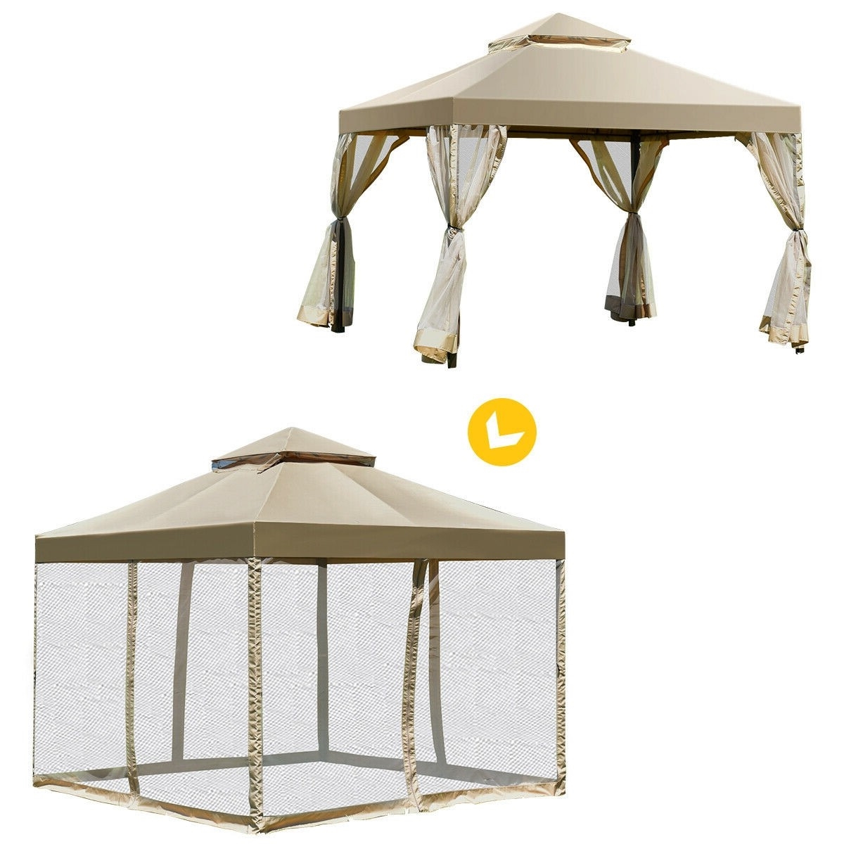 FaFurn - Gazebo with Canopy and Mesh Side Walls in Tan Brown, Metal/Polyester