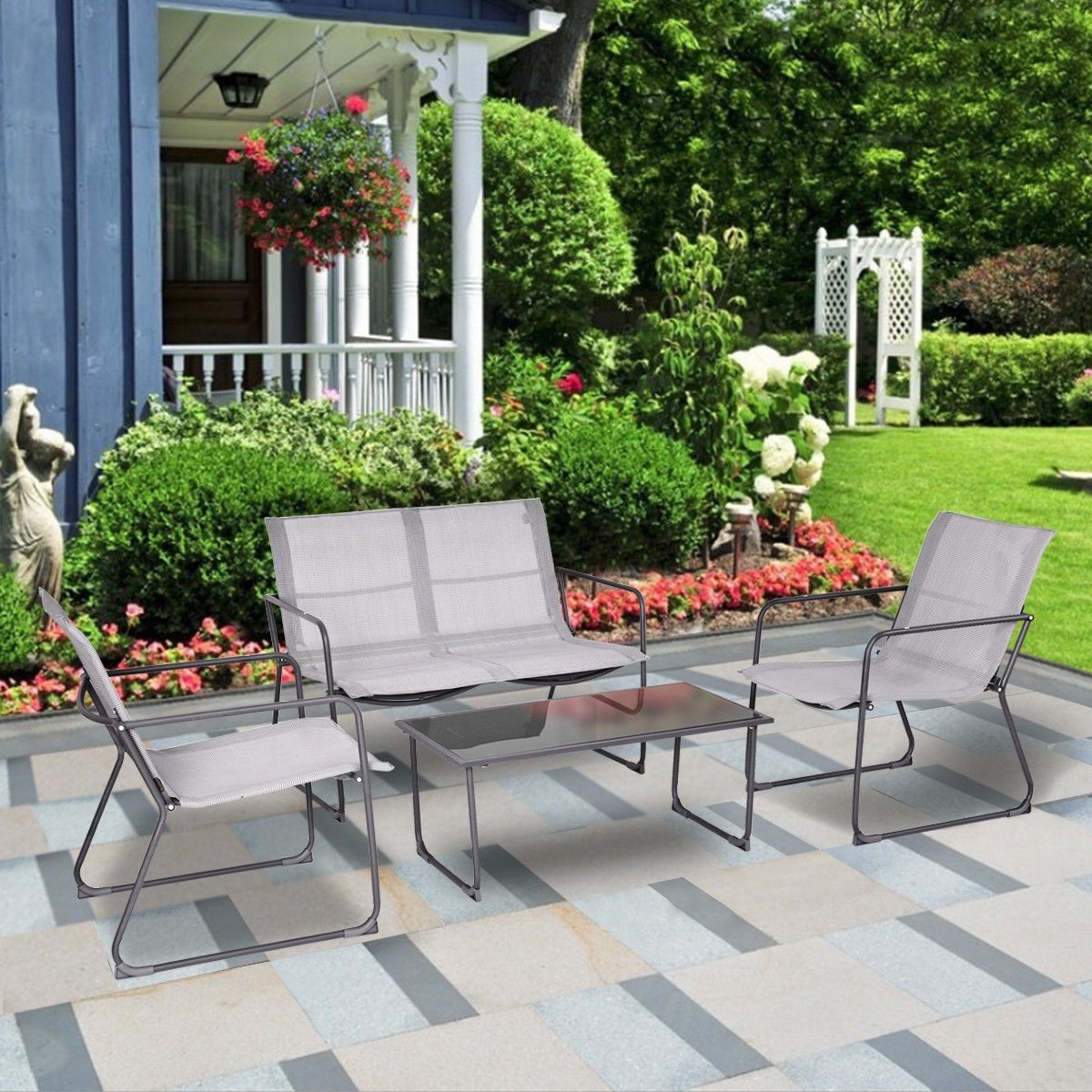 FaFurn - 4-Piece Patio Furniture Set in Black, Steel