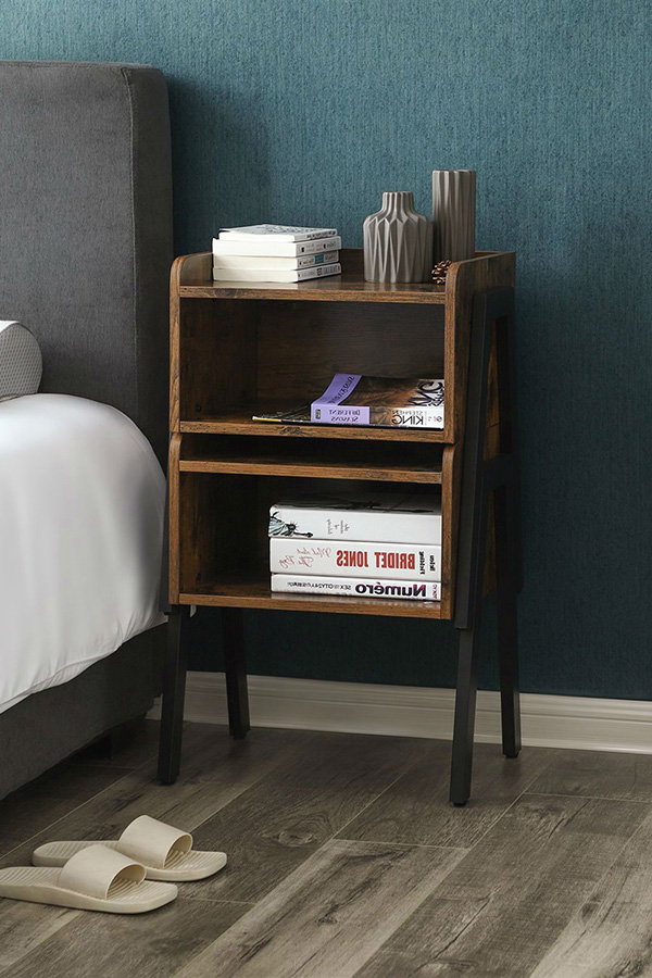 FaFurn - Modern Stacking Open Shelf Nightstand End Table in Medium Brown Wood Finish