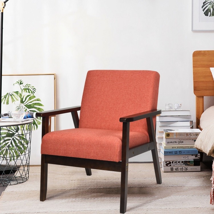 FaFurn Retro Accent Chair with Espresso Wood Frame - Orange