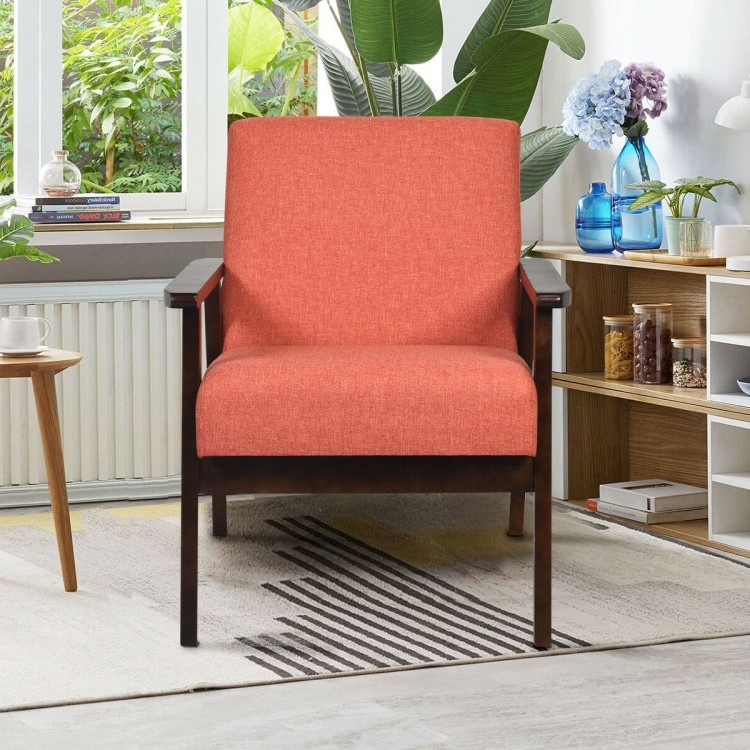 FaFurn Retro Accent Chair with Espresso Wood Frame - Orange