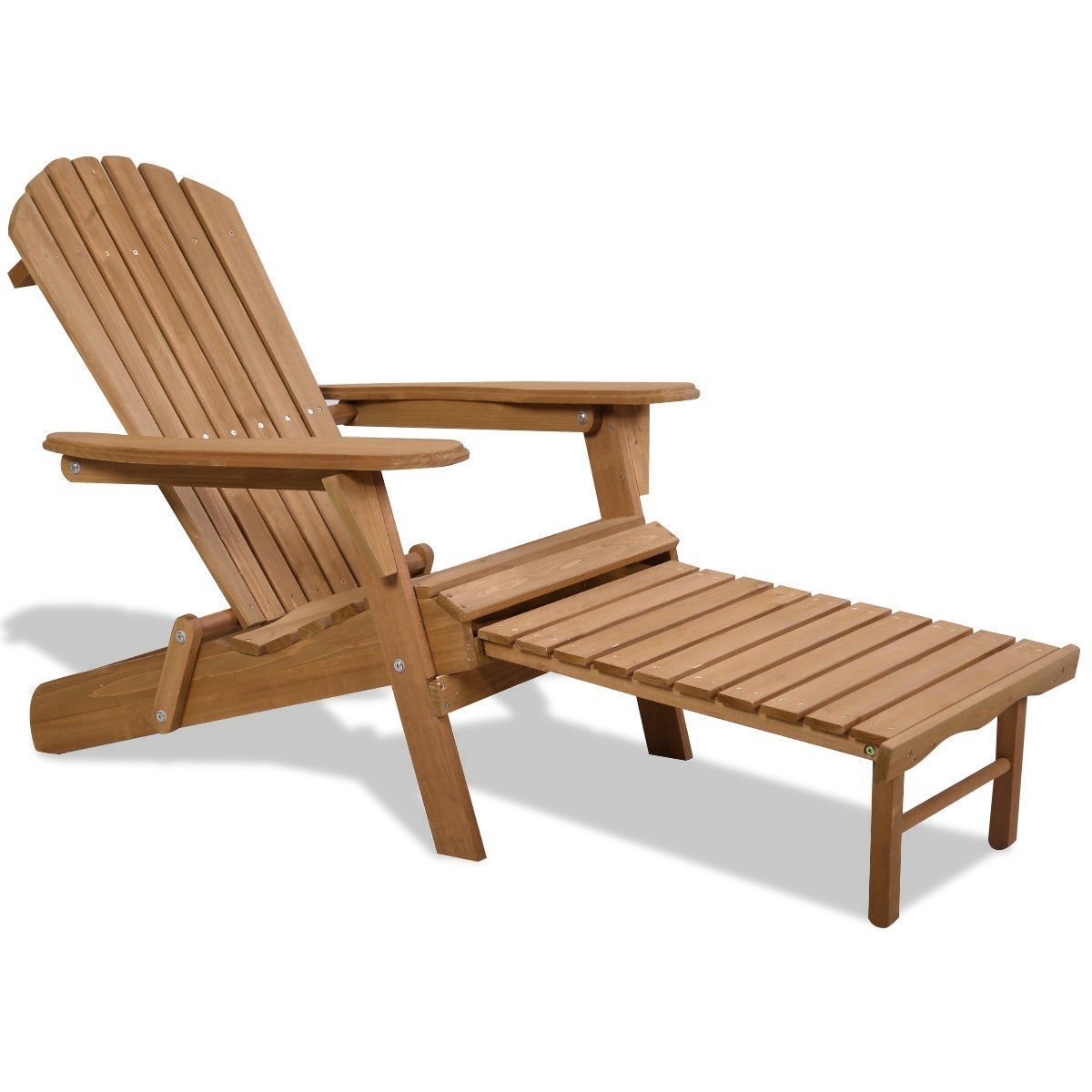 FaFurn - Folding Adirondack Chair with Pull-Out Foot Rest Ottoman in Natural, Wood