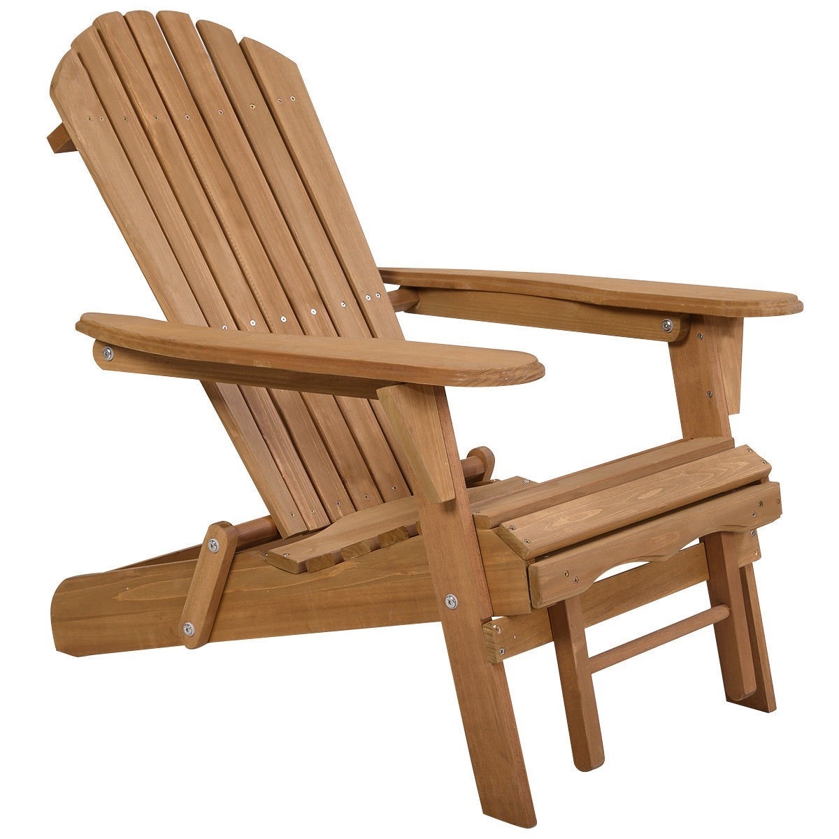 FaFurn - Folding Adirondack Chair with Pull-Out Foot Rest Ottoman in Natural, Wood