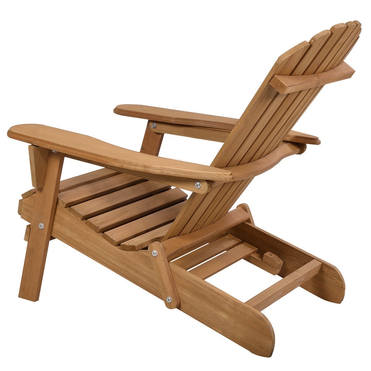 FaFurn - Folding Adirondack Chair with Pull-Out Foot Rest Ottoman in Natural, Wood