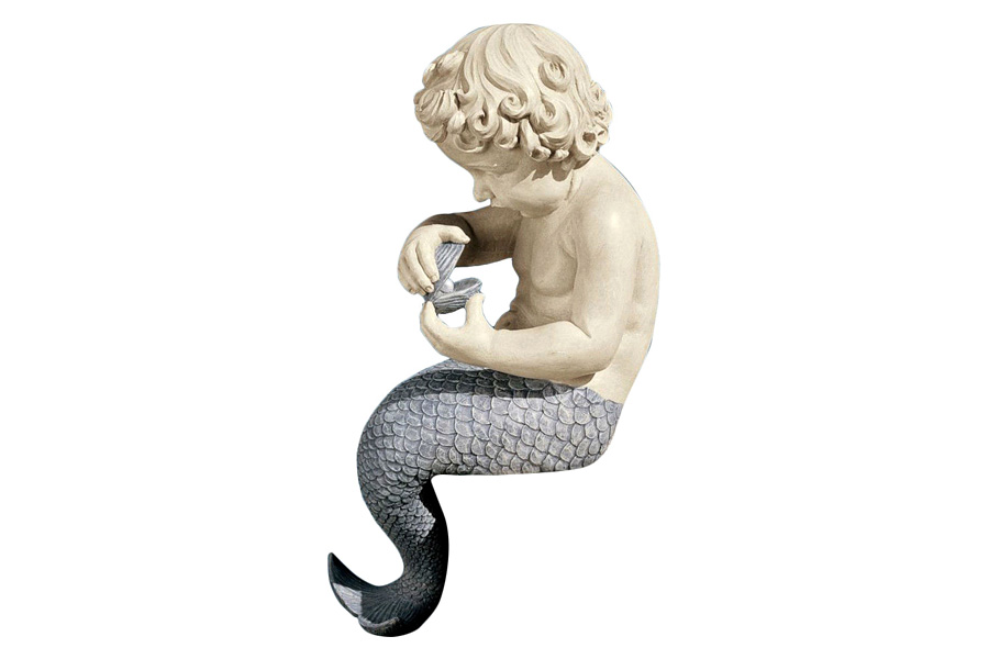 FaFurn - Young Little Sitting Mermaid Garden Statue with Oyster and Pearl