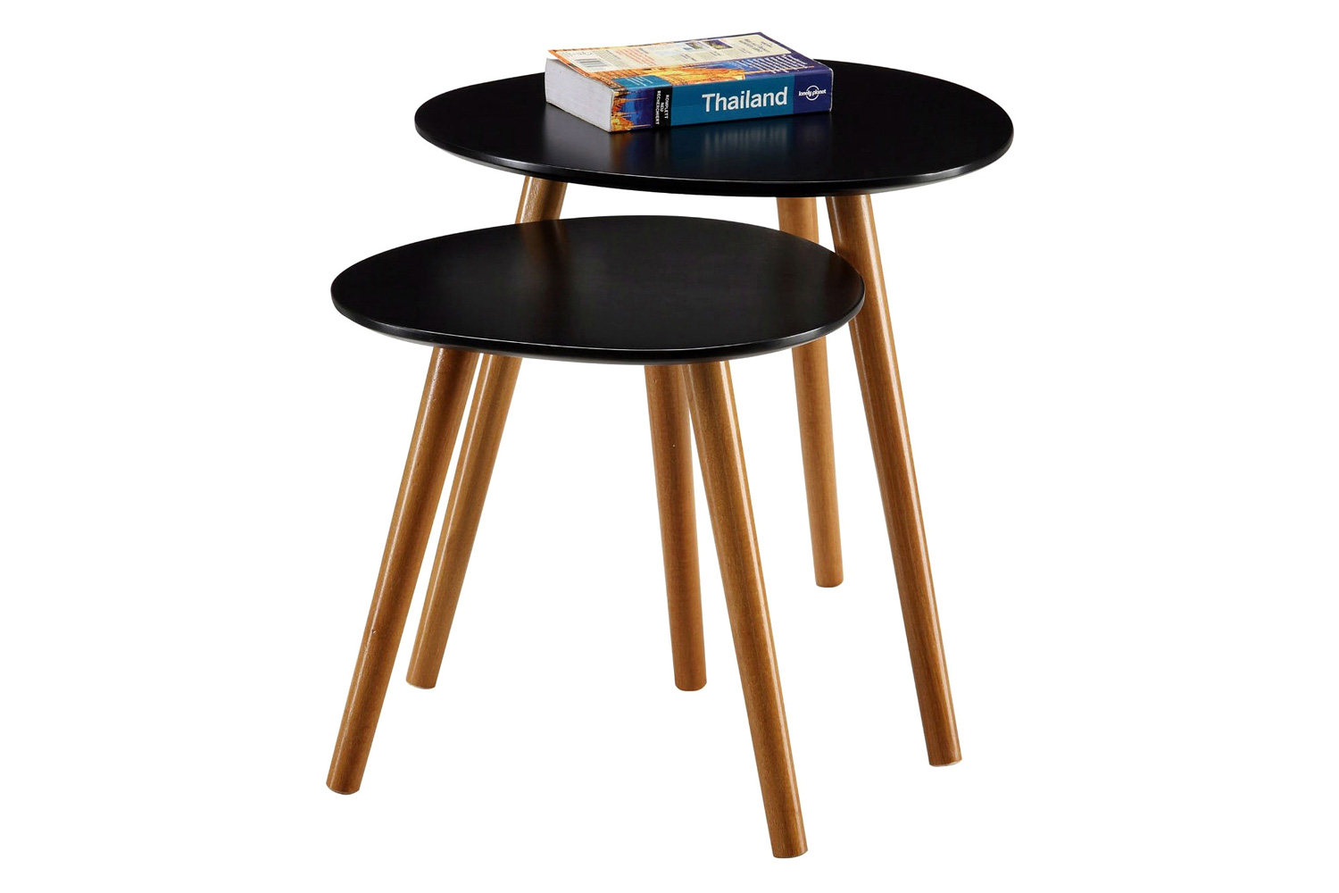 FaFurn Modern Mid-Century Style Nesting Tables End Table in Black (Set of 2)