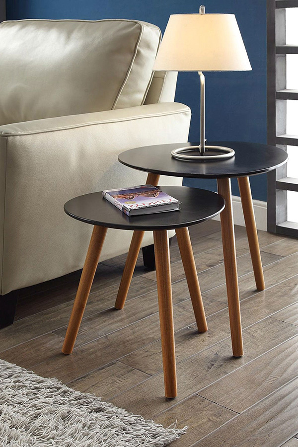 FaFurn Modern Mid-Century Style Nesting Tables End Table in Black (Set of 2)