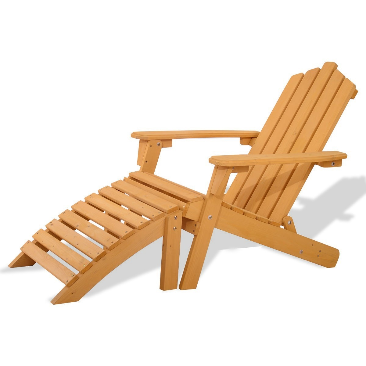 FaFurn - Folding Adirondack Chair with Foot Rest Ottoman in Natural, Wood