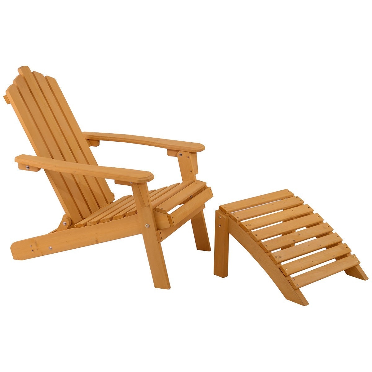 FaFurn - Folding Adirondack Chair with Foot Rest Ottoman in Natural, Wood