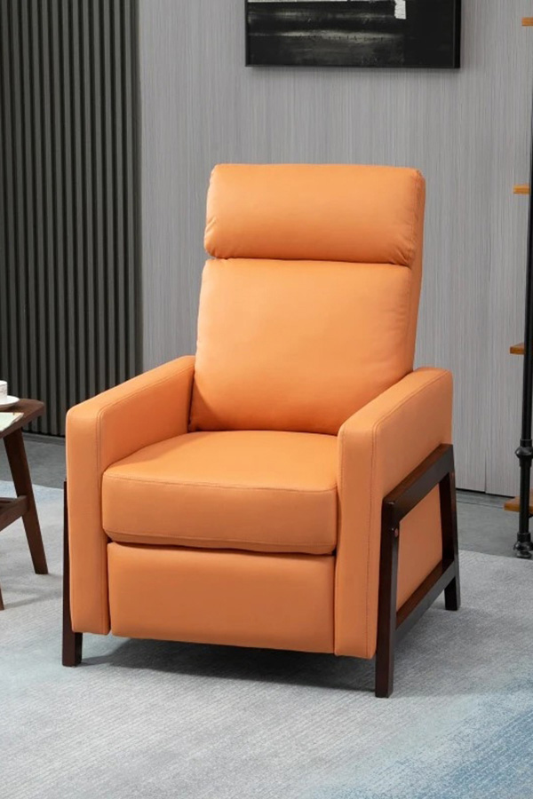 FaFurn™ Modern Upholstered Manual Reclining Sofa Chair W/ Armrest and Footrest - Orange