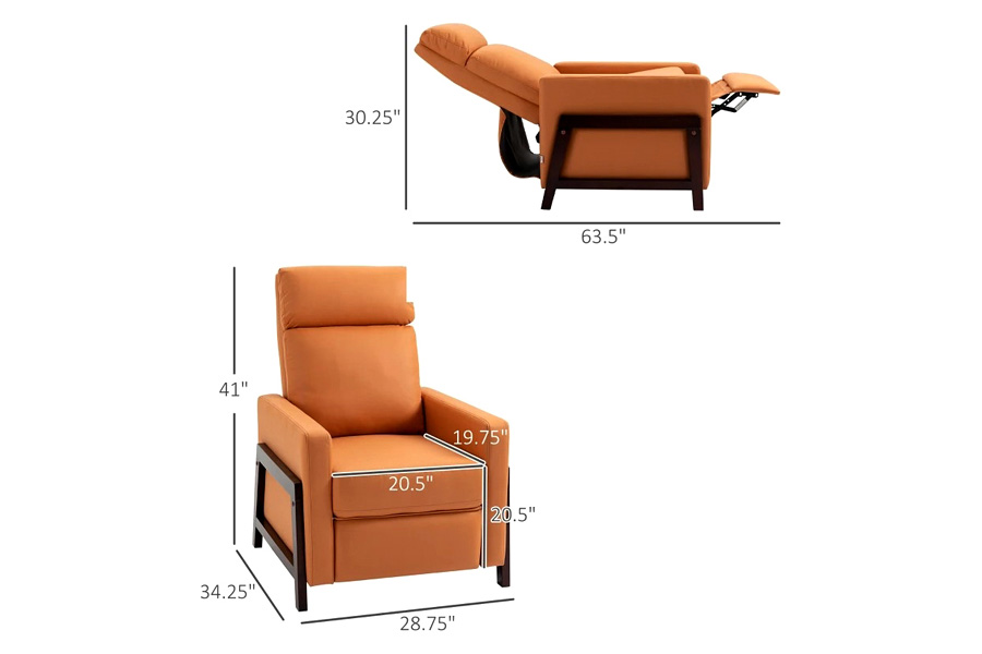 FaFurn™ Modern Upholstered Manual Reclining Sofa Chair W/ Armrest and Footrest - Orange