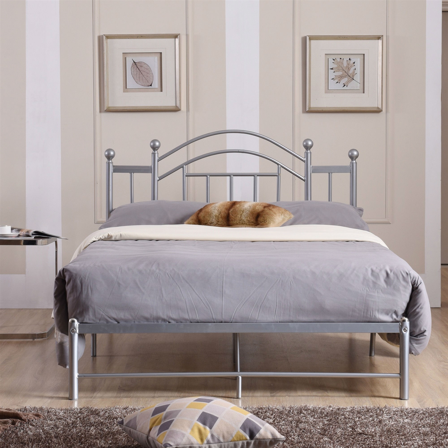 FaFurn - Full Size Platform Bed Frame with Arched Headboard in Metal