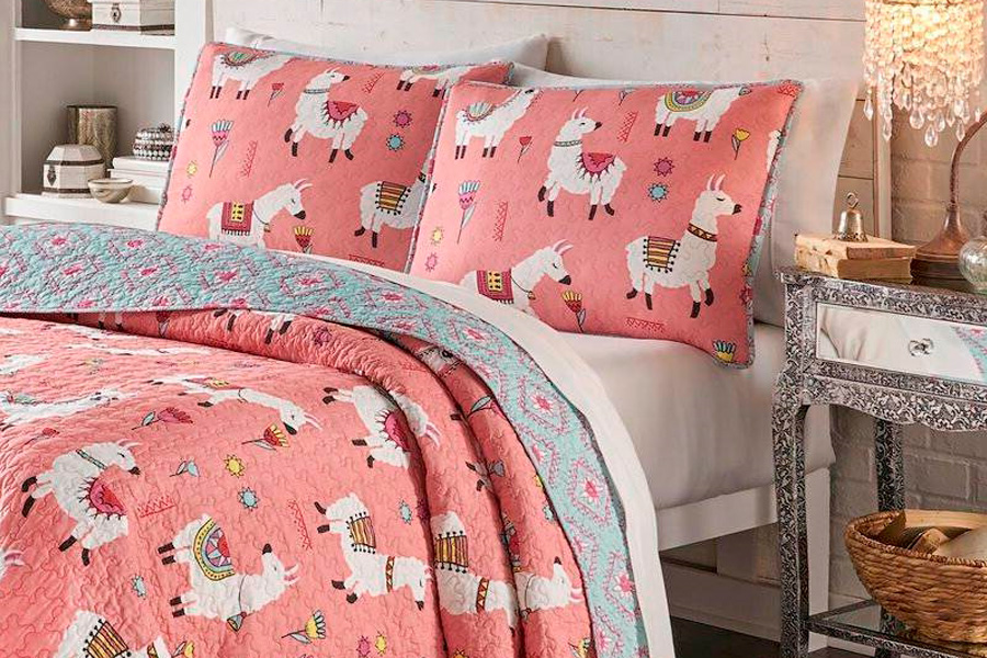 FaFurn Twin/Twin XL Size 2-Piece Reversible Floral Quilt Set - Pink/Blue, Cotton