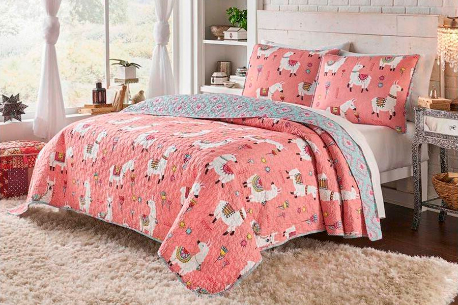 FaFurn Twin/Twin XL Size 2-Piece Reversible Floral Quilt Set - Pink/Blue, Cotton