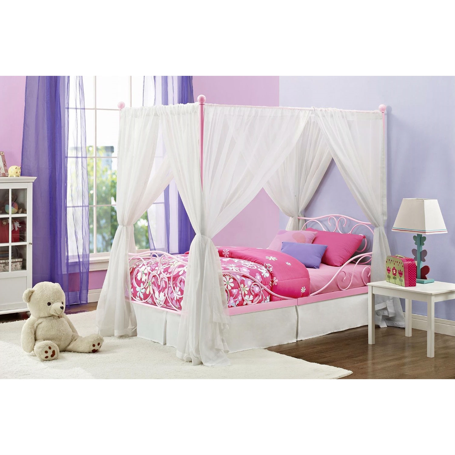 FaFurn - Twin Size Canopy Bed Frame in Pink, Metal