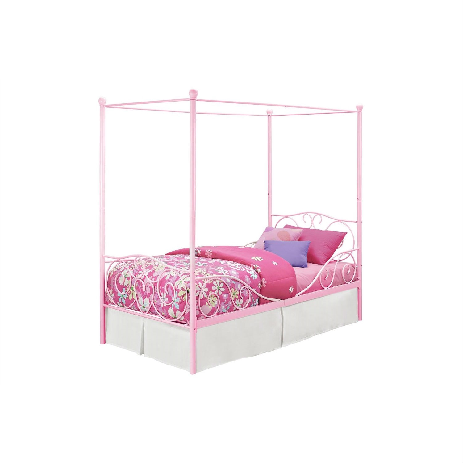 FaFurn - Twin Size Canopy Bed Frame in Pink, Metal