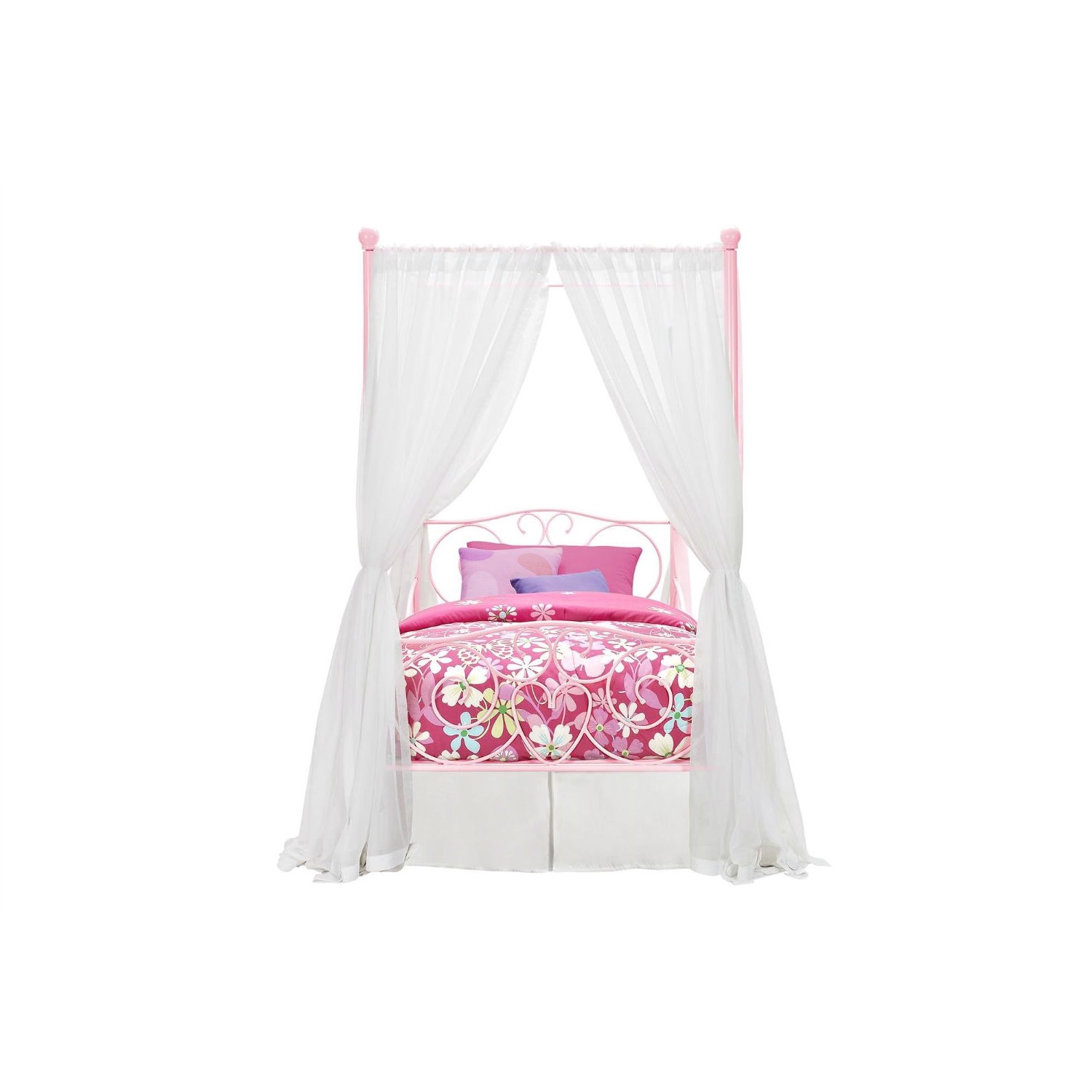 FaFurn - Twin Size Canopy Bed Frame in Pink, Metal