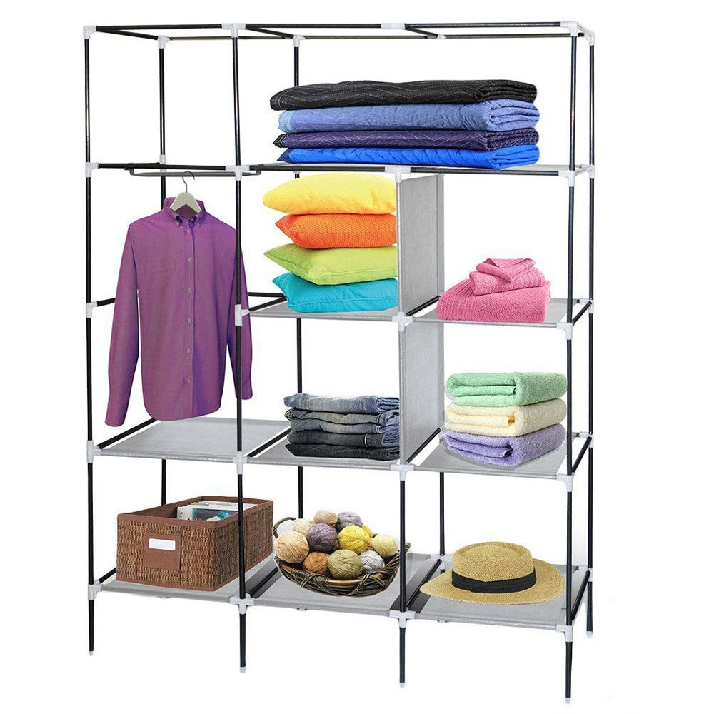 FaFurn - Portable 69" Wardrobe Shelving Unit with Shoe Rack in Gray