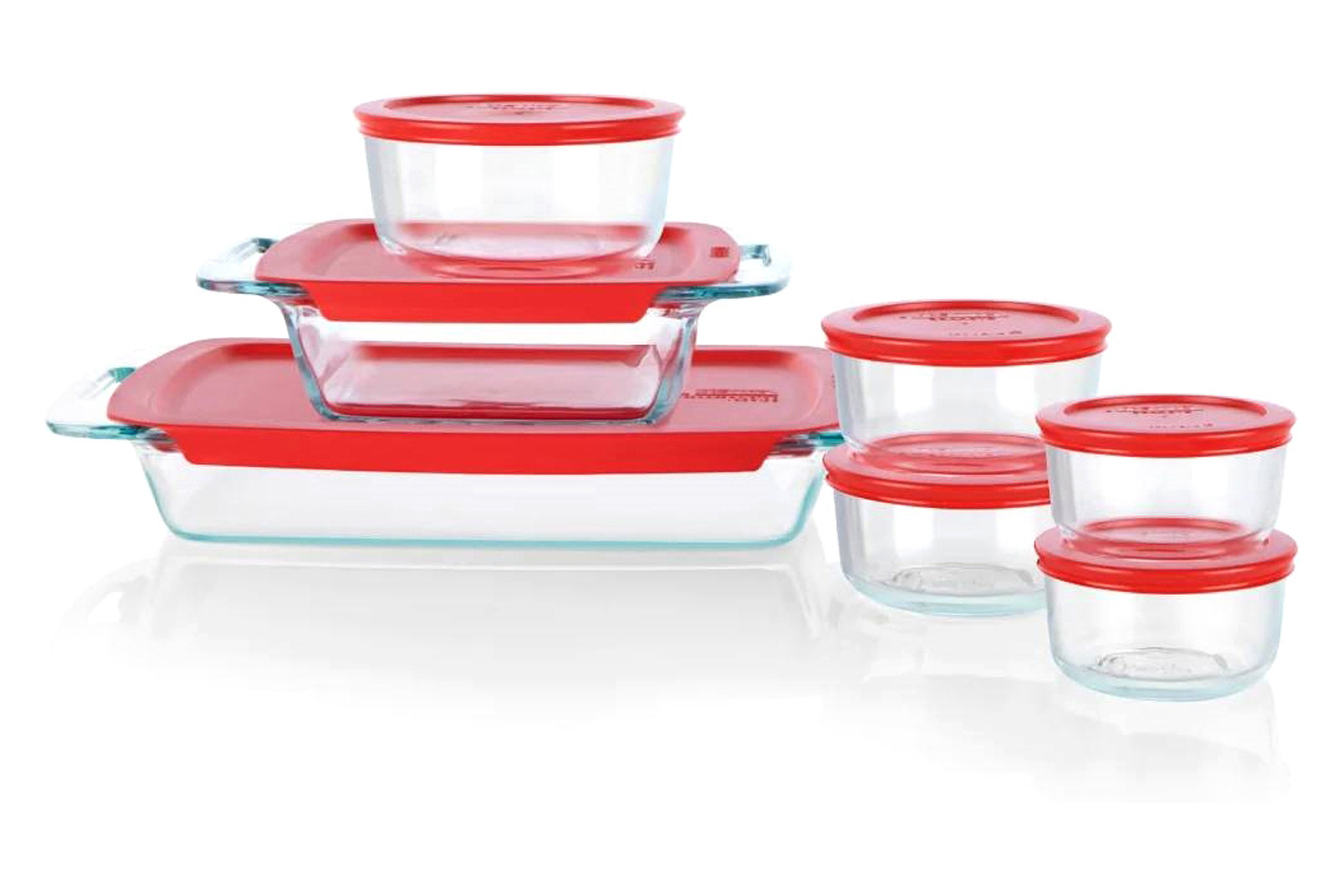 FaFurn - 14-Piece Glass Bakeware Food Storage Container Set with Red Plastic Lids