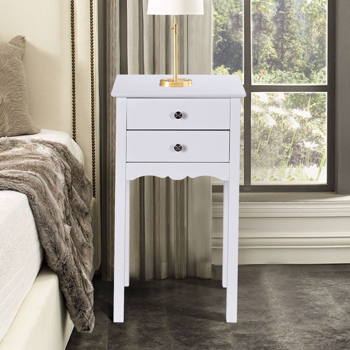 FaFurn - Elegant 2-Drawer Nightstand in White, Wood