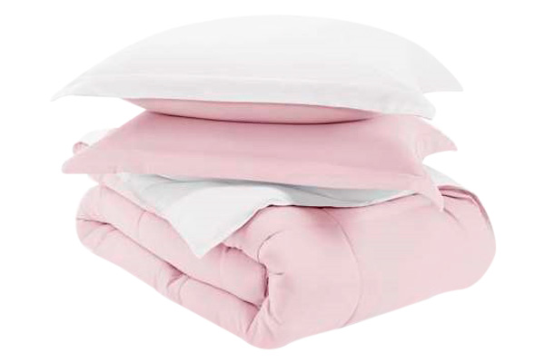 FaFurn Twin/Twin XL Size 2-Piece Reversible Comforter Set - Plush Pink/White, Microfiber