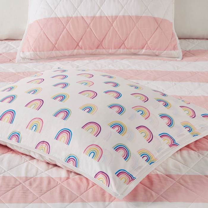 FaFurn 3-Piece Full/Queen Size Reversible Quilt Set - Pink/White, Cotton